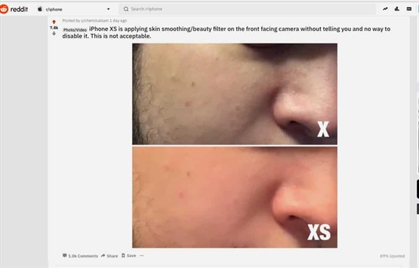 苹果iPhone XS深陷“美颜门”：老外吐槽自拍太假