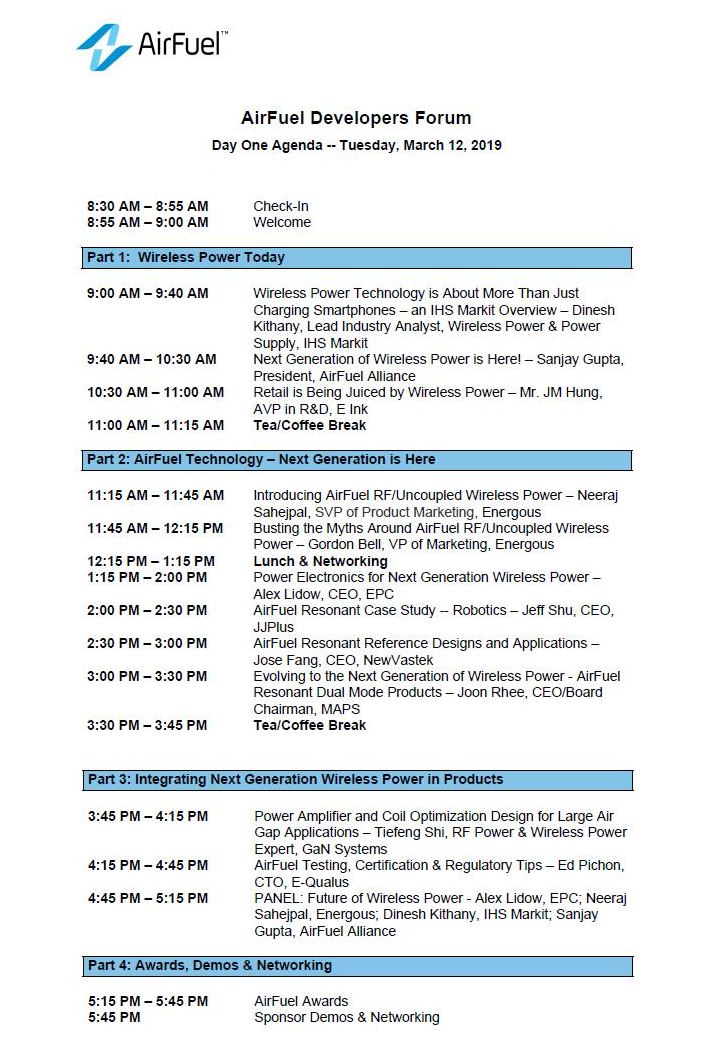 第二届AirFuel无线充电大会暨开发者论坛日程抢先看