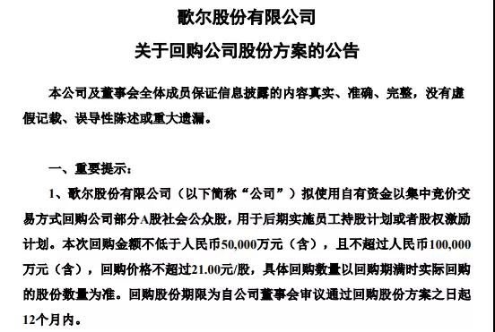 歌尔股份股价翻2.5倍的背后：回购股份被疑为配合大股东减持套现